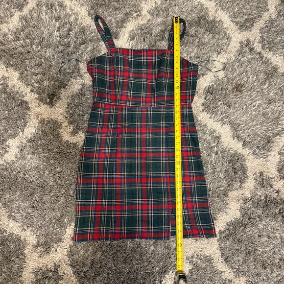 NEW Copper Key Red Green Gray Plaid Jumper Mini Dress Slit Academia Size L - Picture 7 of 7